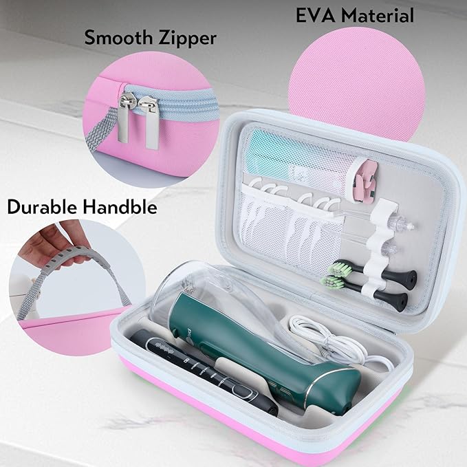 Water Flosser Travel Case, Portable Oral Irrigator Organizer, Sturdy Carrying Storage Holder for Flosser, Electric Toothbrush, Toothpaste and Irrigator Accessories (Case Only) - Pink