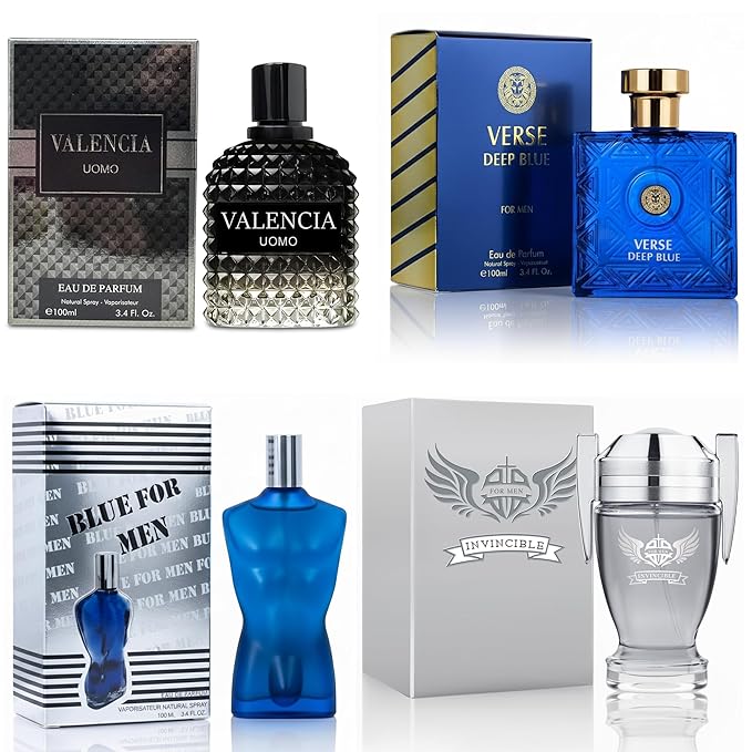 META-BOSEM Men's Cologne Set, Eau de Parfum, 4 Pack (3.4 oz / 100 mL Each), for nights and special events, Long-Lasting
