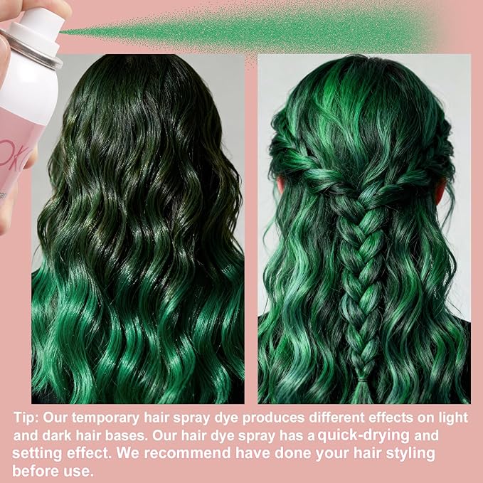 Boko Temporary Hair Color Spray, 150 ML Green Hair Dye for Kids Women Men One-Day Use, Washable Non-Damaging Color Hairspray For Halloween Crazy Hair Day Cosplay Party DIY