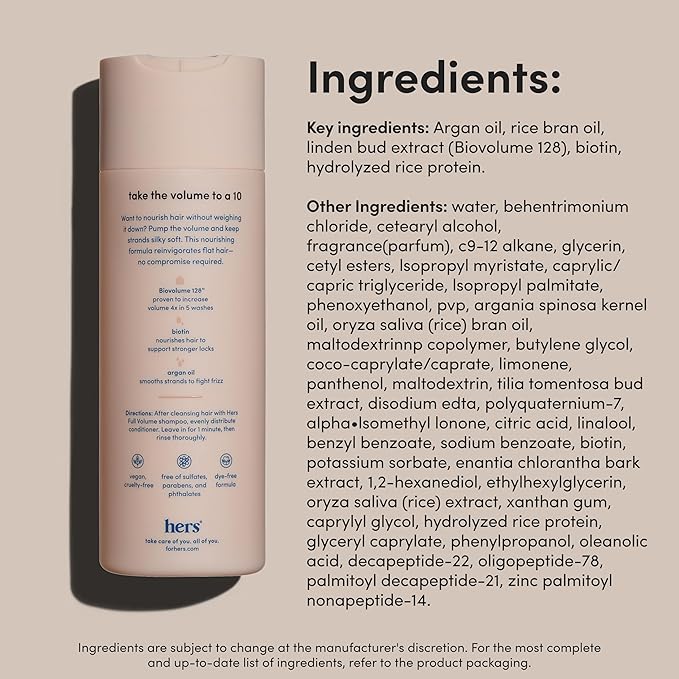 hers Full Volume Conditioner - Biovolume 128, Argan Oil, & Biotin Formula - Volumizing Conditioner for Fine Hair - Paraben-Free & Cruelty-Free - Coastal Cedar Citron Scent - 6.4 Fl Oz, 2 Pack