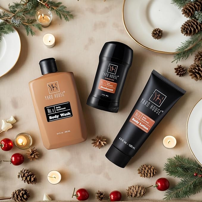 Men’s Bath Gift Set – Smoky Sandalwood | 4-Piece Grooming Kit with Body Wash, Body Lotion & Deodorant in Travel Toolbox Case – Perfect for Father’s Day, Christmas, Birthdays & Holidays