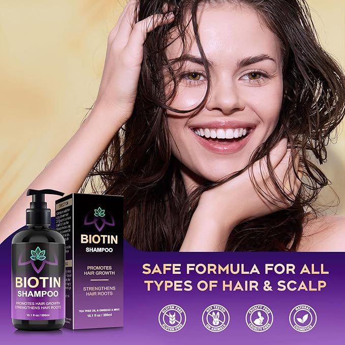 Biotin Hair Growth & Thickening Shampoo with Root Activator, Hair Loss Shampoo for Men And Women, Strengthen Roots, Control Oil & Thicken Thin Hair, Sulfate-Free, for All Hair Types, 10.1 Fl Oz-Fresh