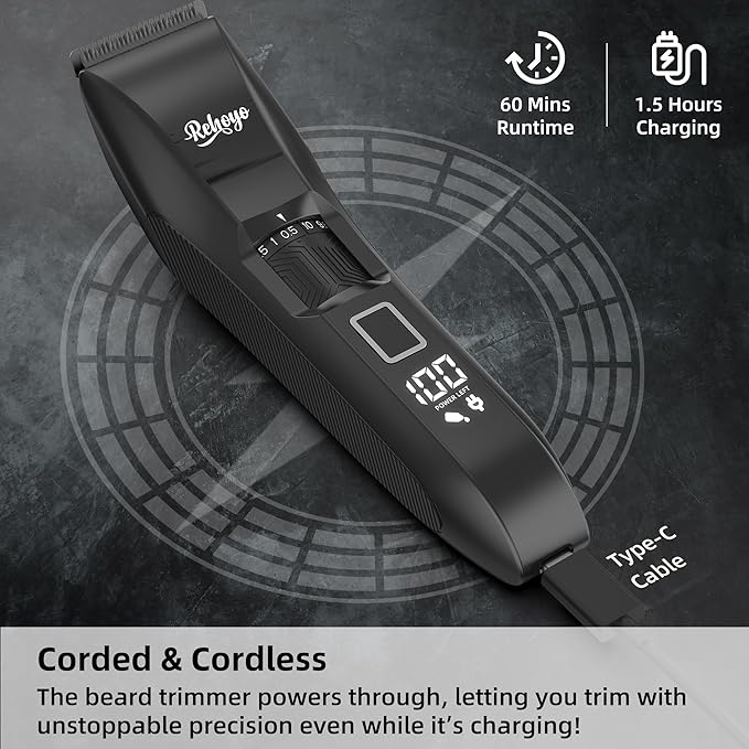 Beard Trimmer for Men Adjustable: Professional Cordless Trimmer with 20-Length Dial – Waterproof Hair Clippers w/Stainless Steel Blades for Beard, Mustache & Face Grooming – Gifts for Dad & Him