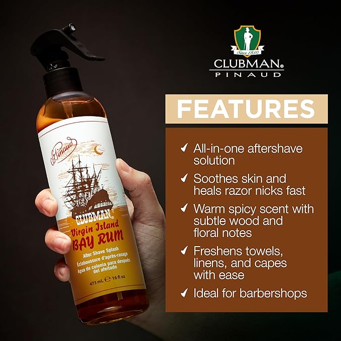 Clubman Virgin Island Bay Rum After Shave Spray Cologne - Classic Aftershave for Men Splash, After Shaving, 16 fl oz