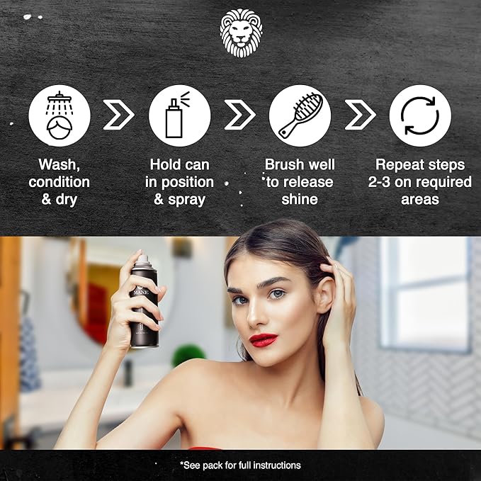 Mane Hair Thickening Spray & Root Touch Up, Instantly Thicker Hair for Men & Women, Fill in Hairlines and Hide Thinning and Fine Patches - Black, 12 Colors (6.76 oz)