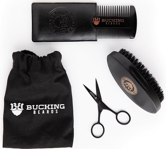 Beard Kit for Men - All-in-One Beard Grooming Kit with Brush, Comb, Scissors & Travel Bag - Durable Grooming Tools for Daily Style and Care