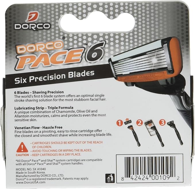 6 Blade Razor Cartridges for Men (Dorco Pace)(SXA1040), 4 Count (Pack of 1)