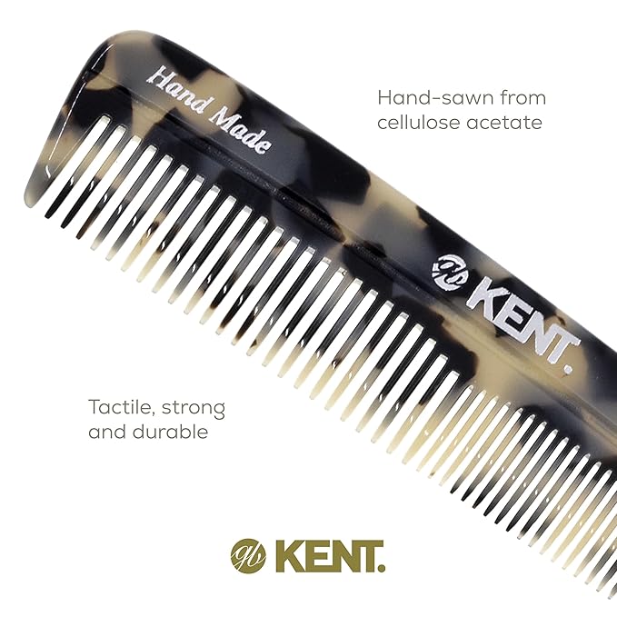 Kent R7T TW Fine and Wide Tooth Hair Comb, Handmade Pocket Comb for Men, Beard and Mustache Combs for Everyday Grooming and Styling, Sawcut Kent Combs, Made in England