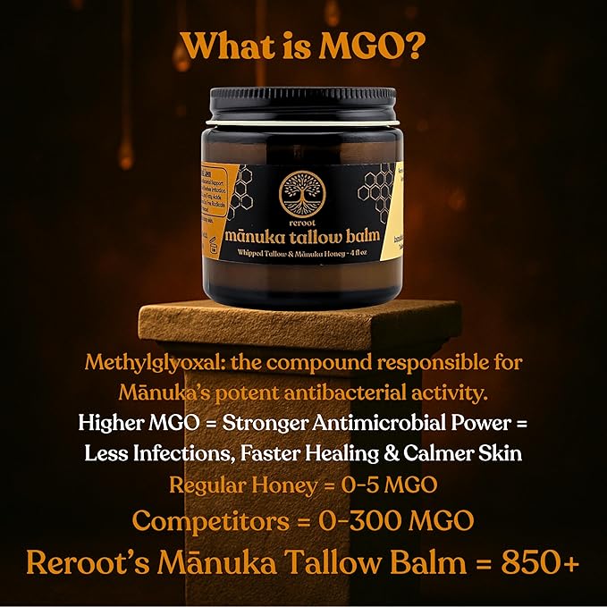 Manuka Honey Beef Tallow for Skin ~2 INGREDIENTS~ 100% Grass-Fed Tallow and Honey Balm - Whipped & UNSCENTED Tallow Face Moisturizer - Hydrating Tallow Balm for Men, Women, Kids & Babies (4oz)