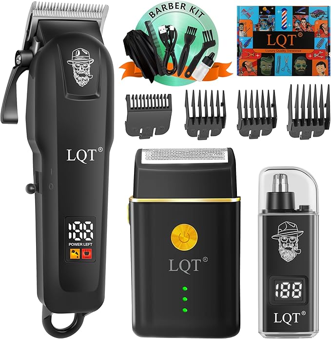 Hair Clippers for Men with LED Power Display, 3-Piece Professional Grooming Kit Includes Hair Clipper, Foil Shaver & Nose Trimmer, Complete Cordless Set for Home Barber Use