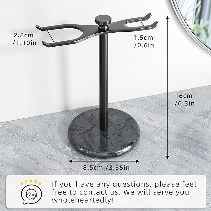 pickpiff Safety Razor Stand with Brush Holder, Marble Base with Black Metal Holder Heavy Duty, Extra Wide Openings, Fits Most Brushes and All Kinds Of Razors