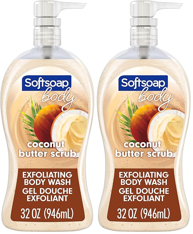 Softsoap Body Wash Pump, Coconut Butter Scrub, Exfoliating Body Wash, 32 Ounce, WHITE (Package May Vary)(Pack of 2)
