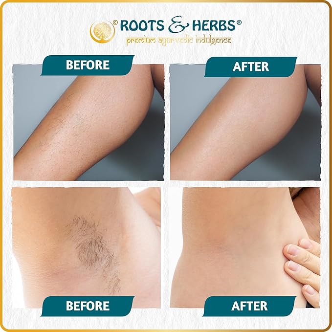 Neem & Fennel Hair Intimate Bikini Hair Removal for Women’s & Men’s Legs, Underarm, & Chest,- Depilatory Powder Body Hair Remover with Ayurvedic Herbs for All Skin Types - Roots and Herbs, 2.47oz