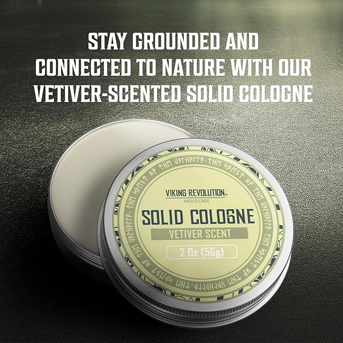 Viking Revolution Vetiver Mens Solid Cologne Men 2 Oz - Men Solid Perfume with Vetiver Cologne for Men - Balm Cologne for Mens Cologne Balm Travel Cologne Wax (1 pack, Vetiver)