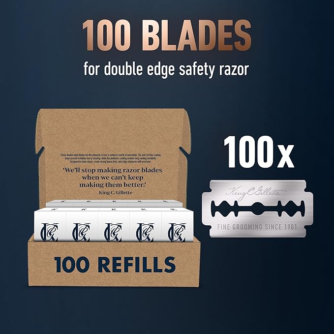 King C. Gillette Double-Edge Safety Razor blades for better control, 100 count, with anti-friction coating