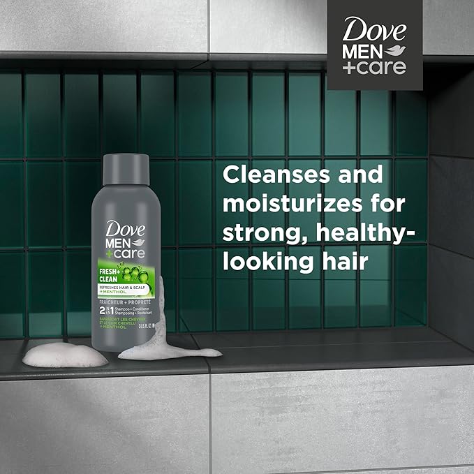 DOVE MEN + CARE Fortifying 2 in 1 Shampoo and Conditioner for Normal to Oily Hair Fresh and Clean with Caffeine Helps Strengthen Thinning Hair 3 oz (Pack of 12)