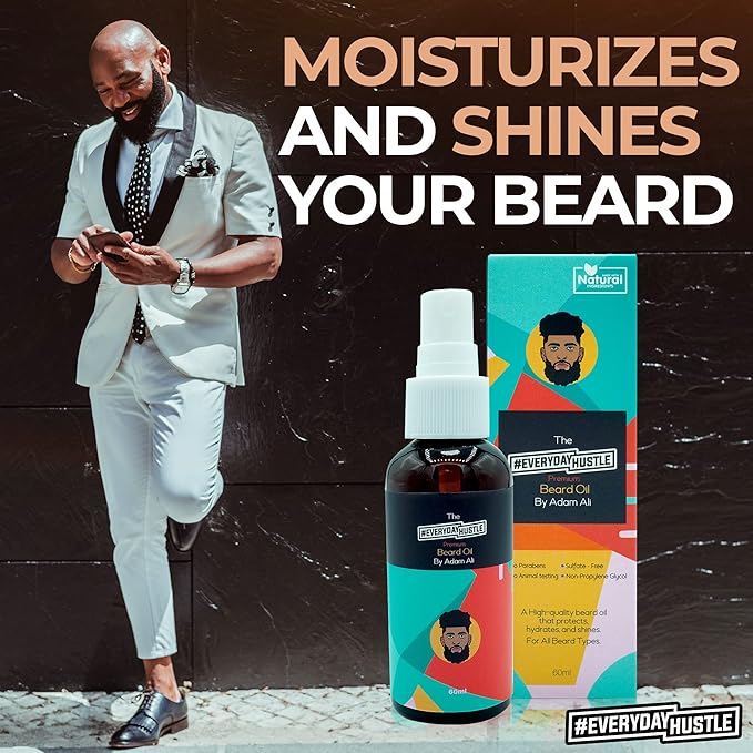 #EverydayHustle Beard Oil for Black Men by Adam Ali, Lightweight Beard Serum Spray and Natural Beard Oil Hydration, for Soft Facial Hairs and Skin Care, Cloves Scent, 60ml