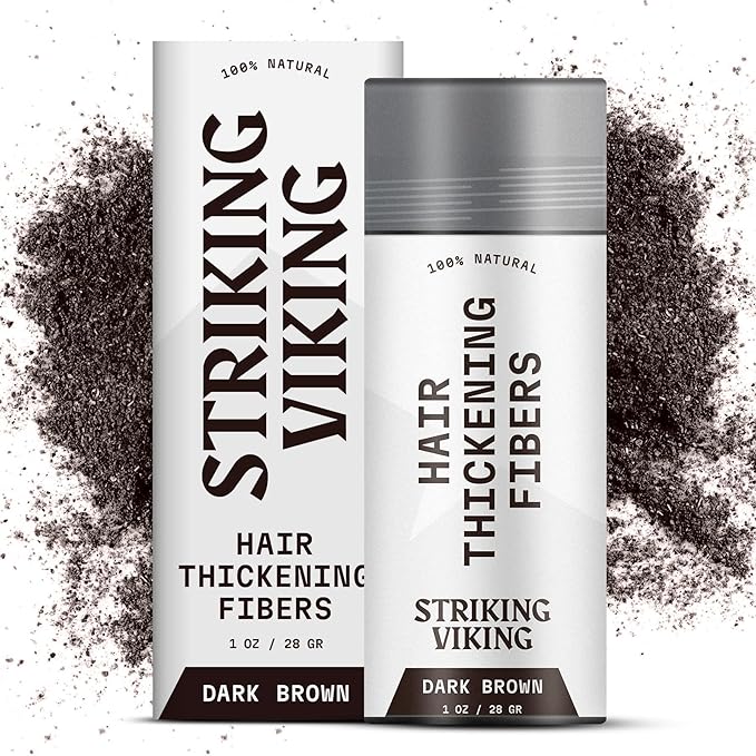 Striking Viking Hair Fibers for Thinning Hair - Dark Brown, 0.98 Oz, Pack of 1 - Volume-Boosting Thickening Powder - Long-Lasting Hold Styling Powder