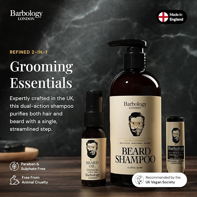 2-in-1 Beard and Face Shampoo for Men with Jojoba Oil, Argan Oil, and Avocado Oil, Conditions Dry, Itchy and Coarse Facial Hair, 10oz Pump