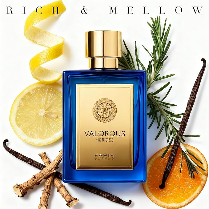 Valorous Heroes Eau de Parfum for Men, Oud and Vanilla Inspired Fragrance, Floral Mint Opening, Warm Spice Base, Niche Style Scent, 3.4 Fl Oz