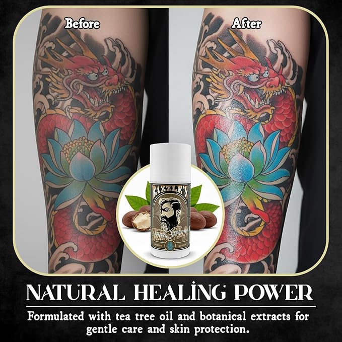 Bazzle's Beard Tattoo Balm – Premium Tattoo Aftercare Balm for Vibrant Ink, Moisturizing Lotion & Ointment for Old & Faded Tattoos, Care Cream for Long-Lasting Color & Deep Hydration, After Inked Gift