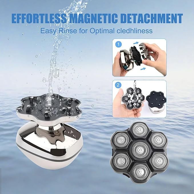 7 Blades Magnetic Head Shaver Replacement Heads Double Ring Waterproof Rotary Razor Blades for Bald Men Compatible with Freebird wyklaus shpavver (Black)
