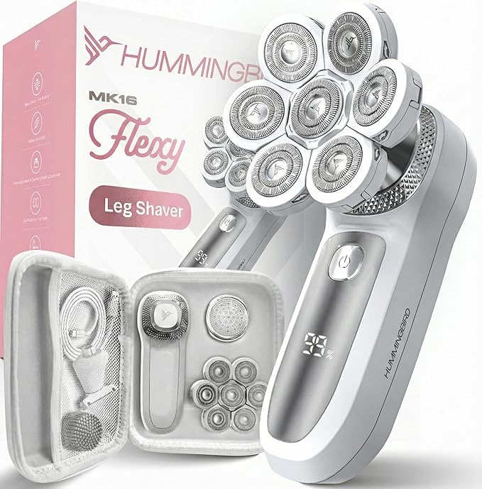 HUMMINGBIRD Flexy Electric Razors for Women – Cordless Rechargeable Waterproof Electric Leg Shaver for Silky Smooth Legs, Hair Removal Kit, Exfoliator, Cleanser, Travel Case & Bikini Trimmer for Women