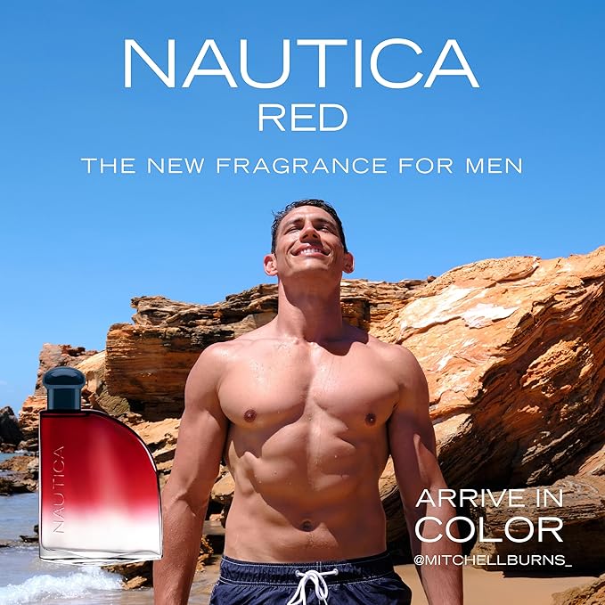 Nautica Color Red Eau de Toilette for Men, Aromatic Fougere Fragrance, Notes of Black Pepper, Lavender and Rosemary, 1.6oz