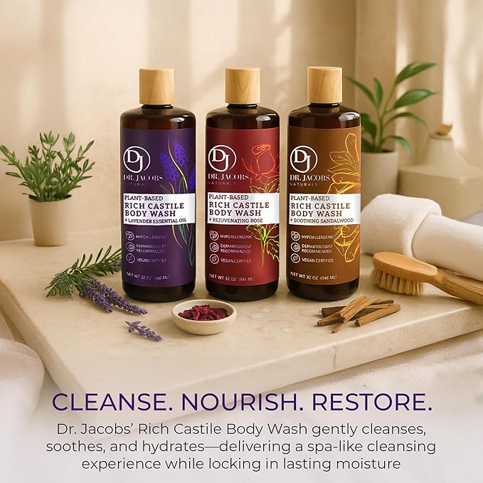 Dr. Jacobs Naturals Pure Castile Soap Liquid Body Wash, Lavender - Plant Based Soap Infused with Vitamin E and Aloe Vera to Moisturize Dry and Sensitive Skin - Made in the USA - 16 oz, Pack of 2