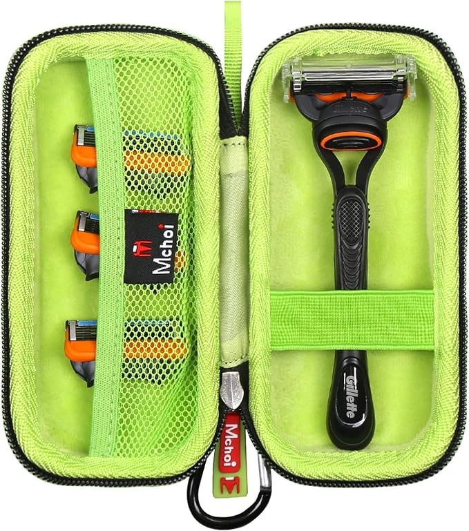 Mchoi Hard Carrying Case Fits for Fusion5 Men’s Razor & Proglide Shield Men's Razor, Case Only (Black, Green)