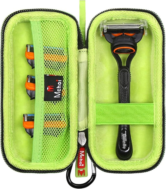 Mchoi Hard Carrying Case Fits for Fusion5 Men’s Razor & Proglide Shield Men's Razor, Case Only (Black, Green)