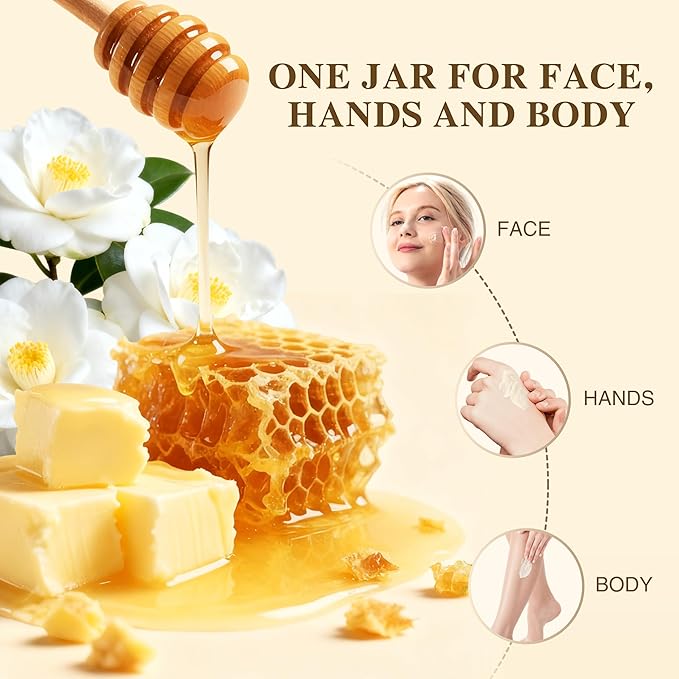 Beef Tallow Honey Balm, Grass-Fed Tallow Moisturizer for Face and Body, Deep Hydration Cream with White Tea Scent, Handmade Natural Skin Nourishment, 2.1 oz