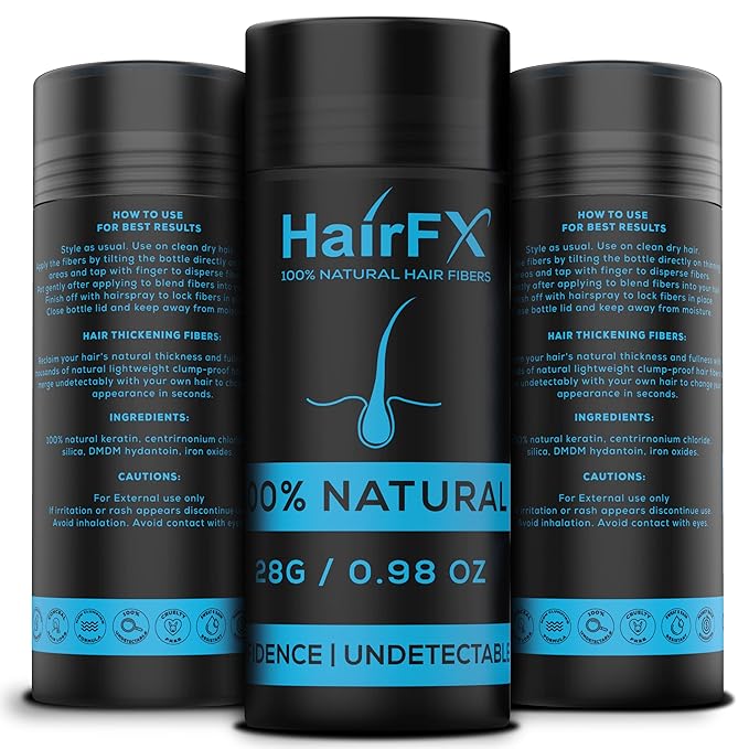 Hair Fibers for Thinning Hair (BLACK) Undetectable & Natural - Giant 28g Bottle – Hair Thickener & Topper + Instant Thicker Fuller Hair - Completely Conceals Hair Loss in 15 Sec for Women & Men
