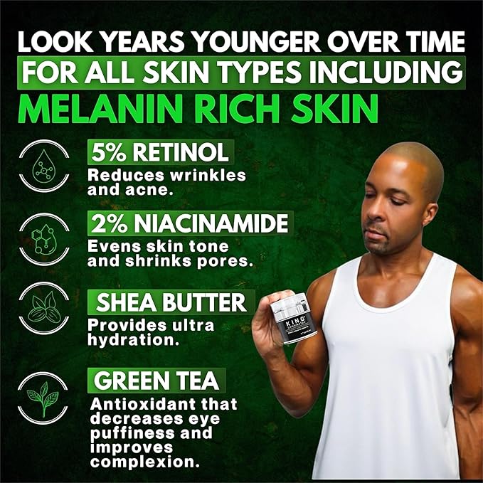 Mens Anti Aging Face Cream with Retinol – Organic Skin Care Face Moisturizer with Shea Butter – Non Greasy – Clean Ingredients, Lightweight – All Skin Types – Black Owned (1.7 oz)