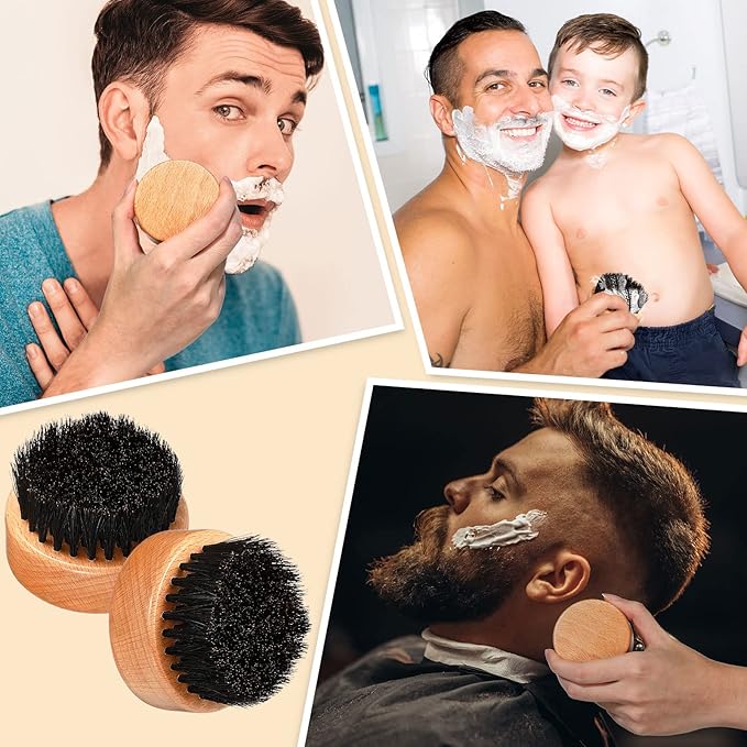 10 Sets Men's Beard Grooming Kit: Natural Boar Bristle Brush, Pear Wood Dual-Sided Wide Tooth Comb, Travel Pouch - Perfect Valentine Gift (Circle)