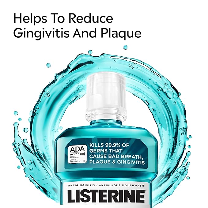 Listerine Cool Mint Antiseptic Mouthwash, Daily Oral Rinse Kills 99% of Germs that Cause Bad Breath, Plaque and Gingivitis for a Fresher, Cleaner Mouth, Cool Mint Flavor, 1.5 L (Pack of 2)