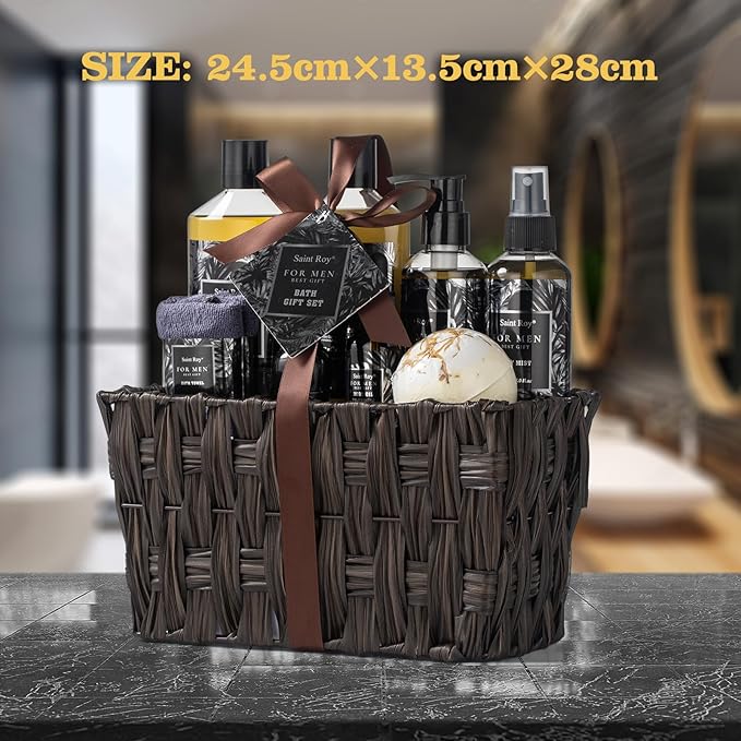 Fathers Bath and Body Gift Set, Birthday Gifts for Men Basket Spa Gift Set for Him Beard Shaving Kit Men's Beard Kit Brush Face Care Perfume Spa Kit, Beard Brush Rack, Christmas Gifts for Dad son Man