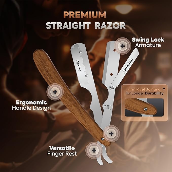 Markhor® Straight Razors for Men with 100 Single Edge Razor Blades | Rose Wood Polish Barber Straight Razor | Straight Edge Razor | Barber Razor Blade | Navajas Para Barbero