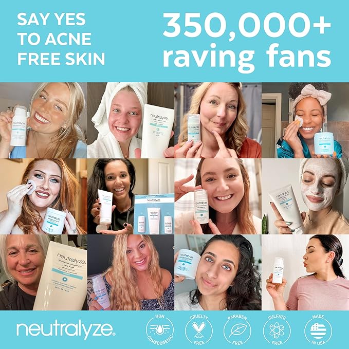 Neutralyze Exfoliating Acne Treatment Wipes - Maximum Strength, Textured Acne Pads with 2% Mandelic Acid & 2% Salicylic Acid for Face & Body - Suitable for All Skin Types, Teens & Adults (100 Wipes)