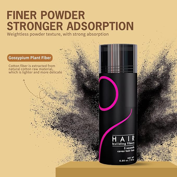 Gowwim Hair Fibers for Thinning Loss Hair, Instant Thickness for Bald Spot & Gray Coverage Natural Plant-Based Thickening Building Fibers Waterproof & Sweatproof Powder