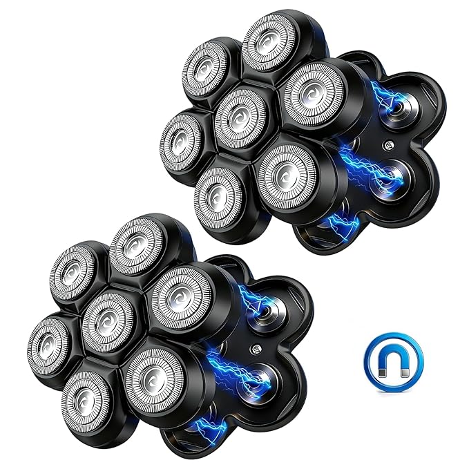 7 Head Floating Shaver Replacement Heads for Freebird Head Shaver for Bald Men, Universal Magnetic 7D Head Shavers for SHPAVVER/Wyklaus/Cyruzi Shaver Head,Black/2Pack