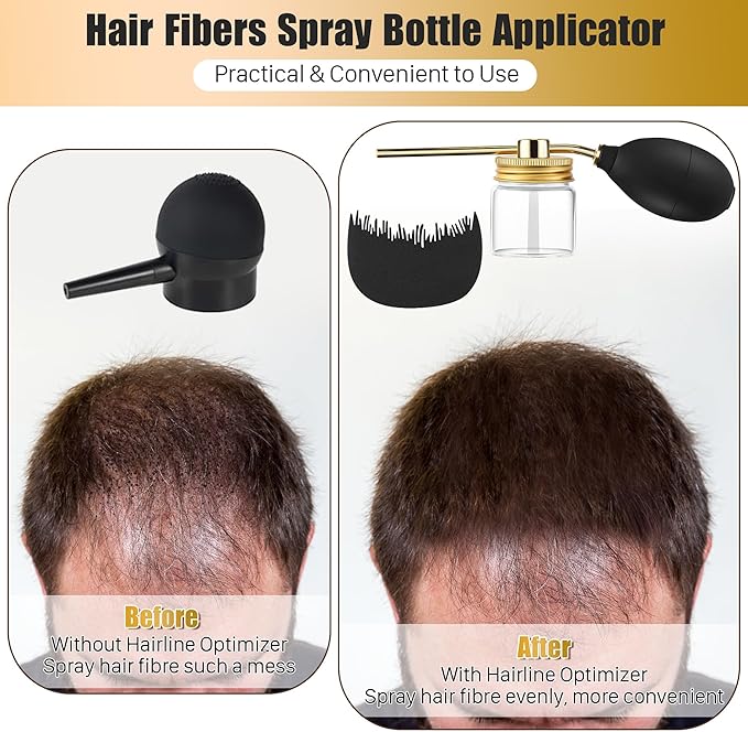 Hair Building Fiber Spray with Hairline Optimizer, Hair Fibers Spray for Hair-building, Portable Fiber Powder with Nozzle, Hairline Building Powder Accessory(Gold)