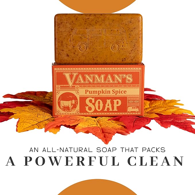 VanMan Pumpkin Spice Body Soap - Grass Fed Finished Suet Beef Tallow & Pumpkin Puree - Nourishing, Hydrating & Moisturizing Natural Bar Soap with Essential Oils - Autumn Scent - 3.8 oz Bar (3 Pack)