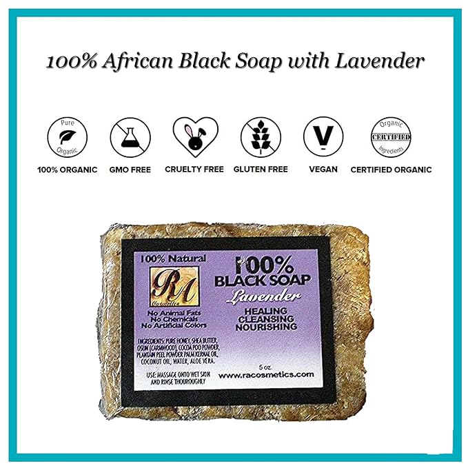 RA COSMETICS 100% Natural Black Soap with Lavender 5oz