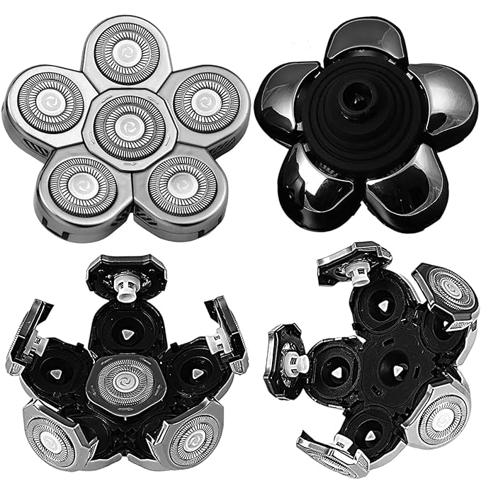 Magnetic Head Shaver Replacement Heads 7 Double Ring Waterproof Rotary Razor Blades for Bald Men Compatible with freebird wyklaus shpavver & Other Brands(silver6)