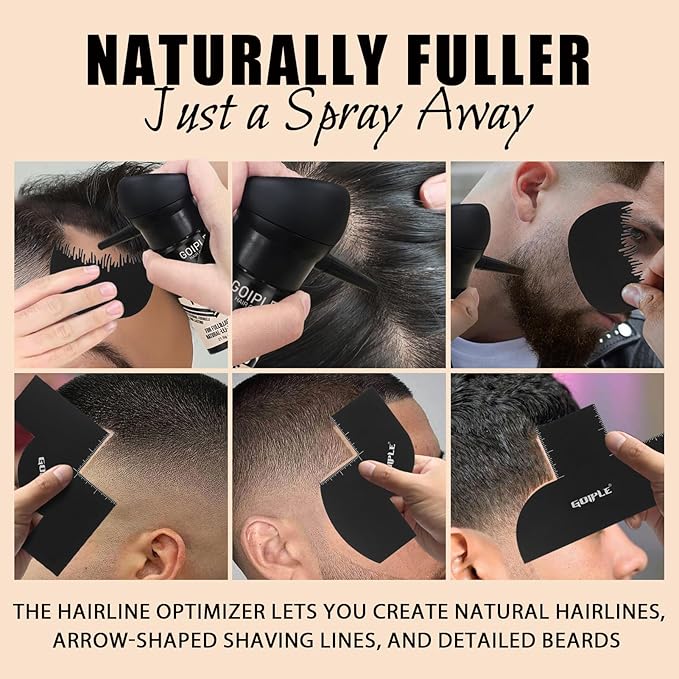 Hair Thickening Fibers&Pump Applicator Set Professional Hair Styling Set- Hair Fibers Barber Enhancement Spray for Mens Hair&Beard- Hairline Enhancer & Volumizing Spray Barber Enhancement Card (Black)