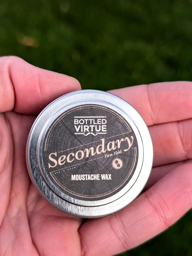 Secondary Extra Strength Moustache Wax, Professional-Grade, Firm Hold, All-Day Uncompromising Hold, Beeswax, Natural Scent, 1 ounce can, 1 Count