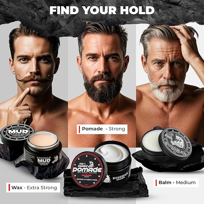 Bossman Hair & Beard Pomade for Men (Hammer Scent) – Medium Hold & Moisturizing for Hair, Beard & Mustache Styling – Made in USA