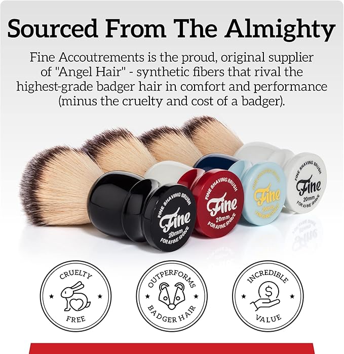 Mr. Fine Better Than Badger Shaving Brush, Ultra-Soft Synthetic Angel Hair Bristles for Men’s Wet Shaving, Easy Lather & Smooth Glide, Ergonomic Handle, White