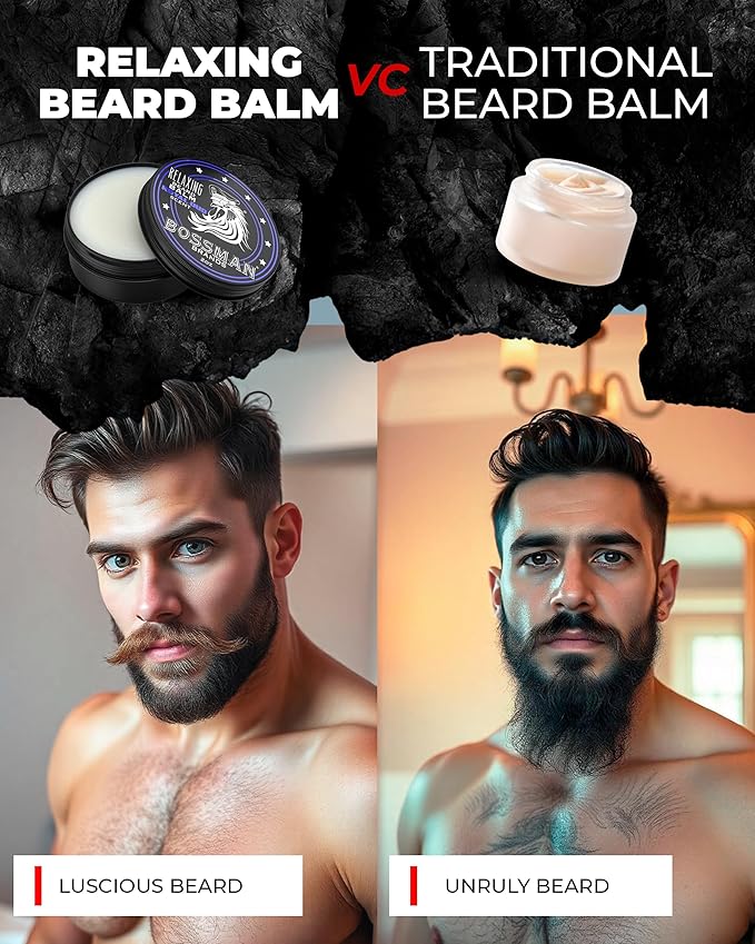 Bossman Relaxing Beard Balm for Men (Naked - Unscented) – Tames, Relaxes, Thickens & Softens for Ultimate Beard Care – Made in USA